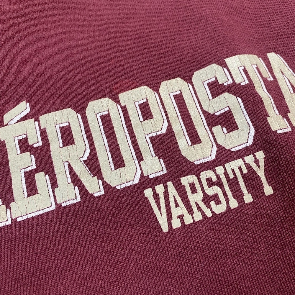 Vintage 90s Aeropostale Varsity Distressed Crewneck Maroon Sweatshirt Size M - Picture 3 of 8